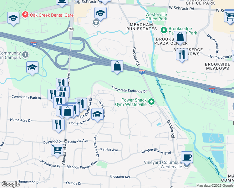 map of restaurants, bars, coffee shops, grocery stores, and more near 2740 Christine Blvd in Columbus