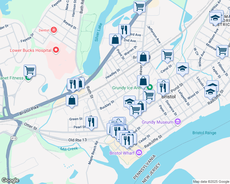 map of restaurants, bars, coffee shops, grocery stores, and more near 637 Spruce Street in Bristol