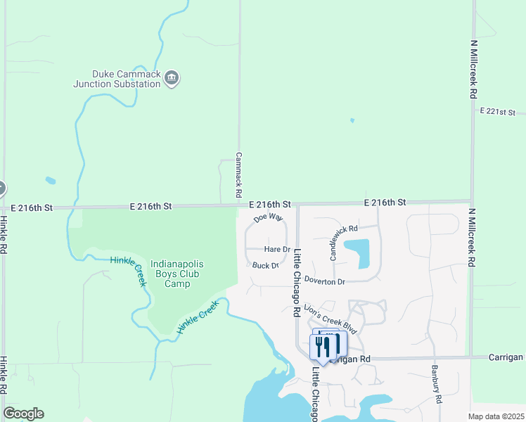 map of restaurants, bars, coffee shops, grocery stores, and more near 5626 Doe Way in Noblesville