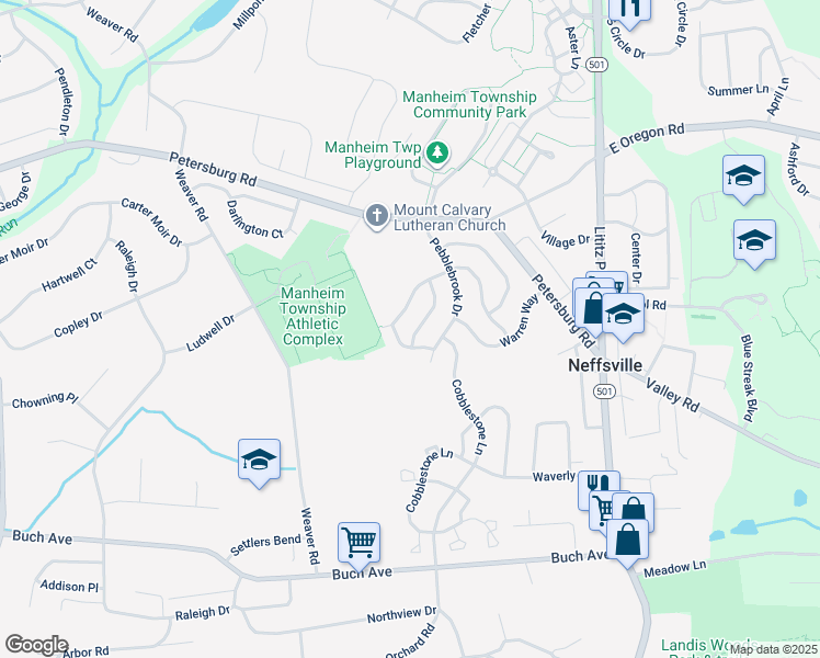 map of restaurants, bars, coffee shops, grocery stores, and more near 2806 Blacksmith Way in Lancaster