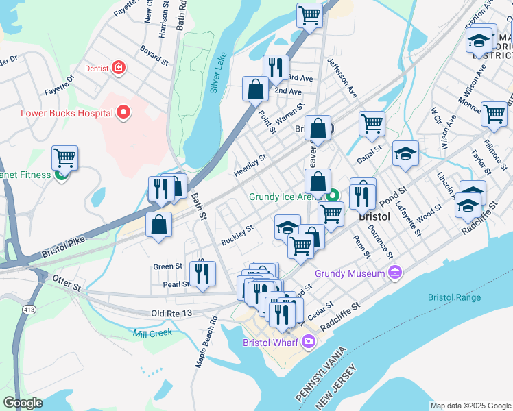 map of restaurants, bars, coffee shops, grocery stores, and more near 637 Spruce Street in Bristol