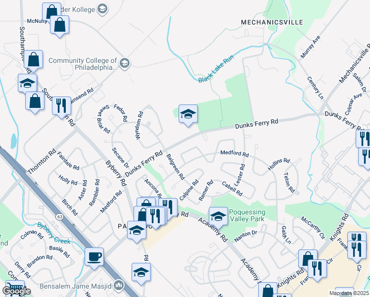 map of restaurants, bars, coffee shops, grocery stores, and more near 12636 Chilton Road in Philadelphia