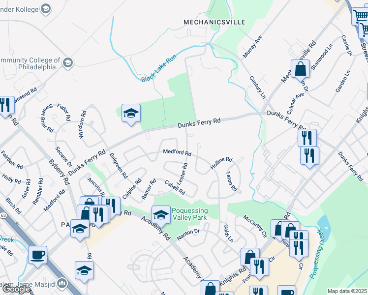 map of restaurants, bars, coffee shops, grocery stores, and more near 3242 Lester Road in Philadelphia