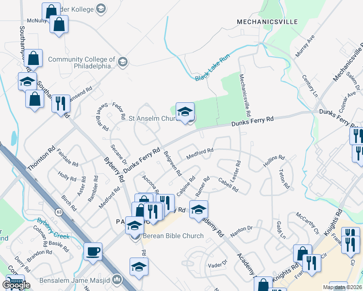 map of restaurants, bars, coffee shops, grocery stores, and more near 12628 Chilton Road in Philadelphia