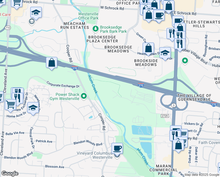 map of restaurants, bars, coffee shops, grocery stores, and more near 6235 Westerville Road in Westerville