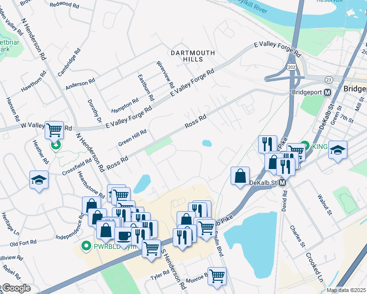 map of restaurants, bars, coffee shops, grocery stores, and more near 384 Aspen Way in King of Prussia