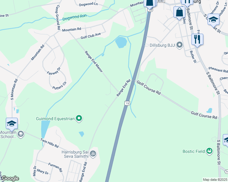 map of restaurants, bars, coffee shops, grocery stores, and more near 96 Range End Manor in Dillsburg