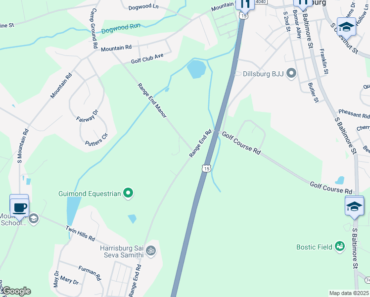 map of restaurants, bars, coffee shops, grocery stores, and more near 96 Range End Manor in Dillsburg