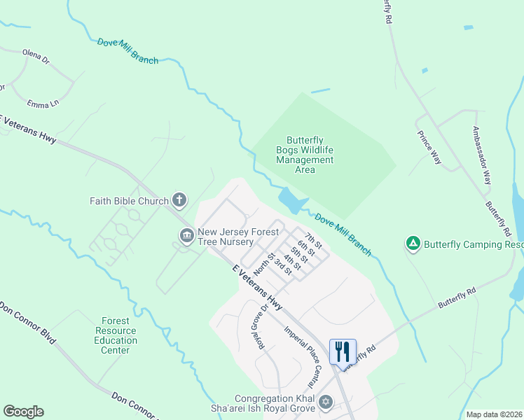 map of restaurants, bars, coffee shops, grocery stores, and more near 11 Hummingbird Way in Jackson Township