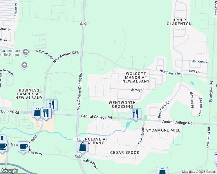 map of restaurants, bars, coffee shops, grocery stores, and more near 7049 Souder Road in New Albany