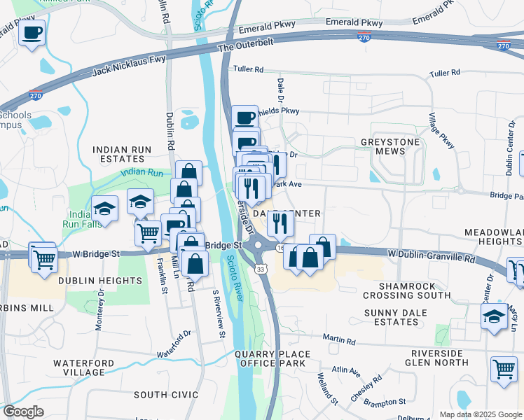 map of restaurants, bars, coffee shops, grocery stores, and more near 6554 Longshore Street in Dublin