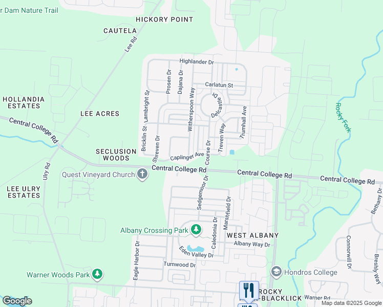map of restaurants, bars, coffee shops, grocery stores, and more near 5924 Witherspoon Way in Westerville