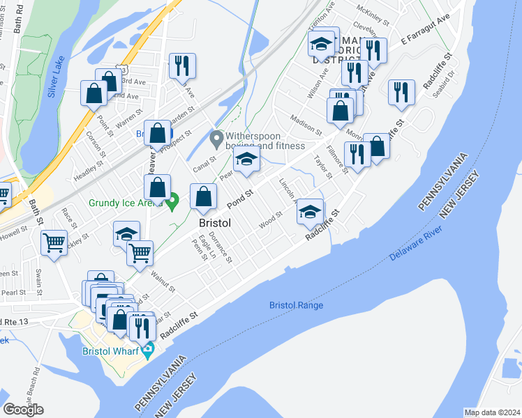 map of restaurants, bars, coffee shops, grocery stores, and more near 302 Jefferson Avenue in Bristol