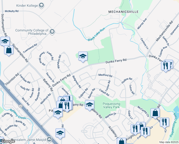 map of restaurants, bars, coffee shops, grocery stores, and more near 3211 Danley Road in Philadelphia