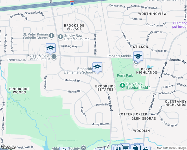 map of restaurants, bars, coffee shops, grocery stores, and more near 6697 McVey Boulevard in Columbus