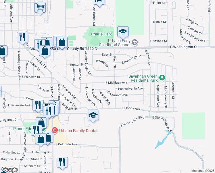 map of restaurants, bars, coffee shops, grocery stores, and more near 2016 Vermont Court in Urbana