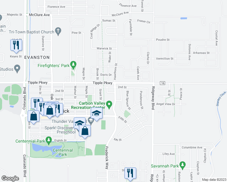 map of restaurants, bars, coffee shops, grocery stores, and more near 707 Cedar Drive in Frederick