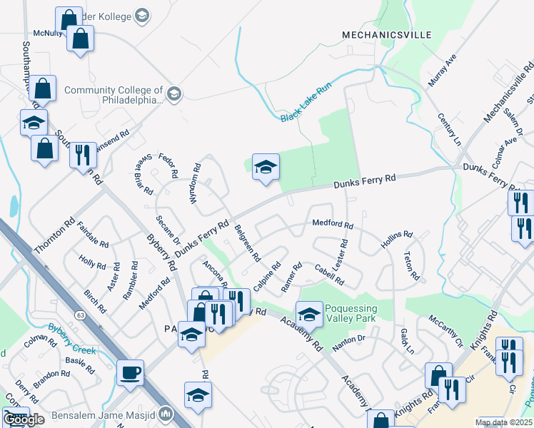 map of restaurants, bars, coffee shops, grocery stores, and more near 12646 Chilton Road in Philadelphia