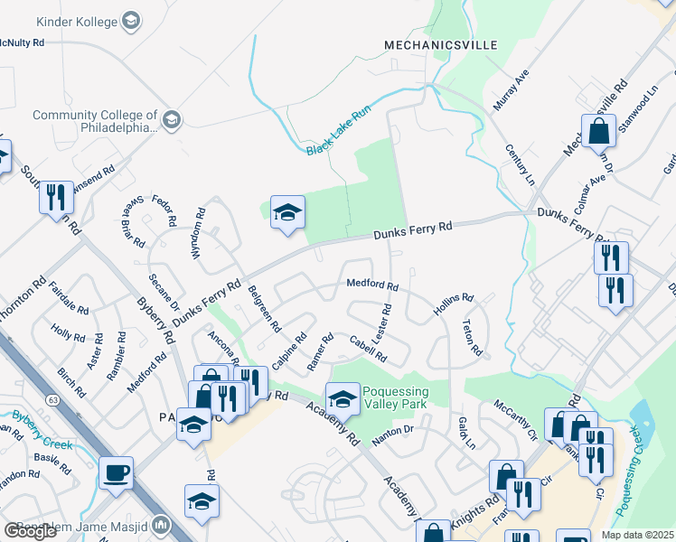 map of restaurants, bars, coffee shops, grocery stores, and more near 3214 Atmore Road in Philadelphia