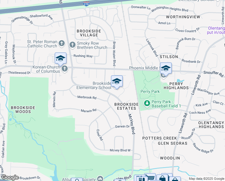 map of restaurants, bars, coffee shops, grocery stores, and more near 6700 McVey Boulevard in Columbus