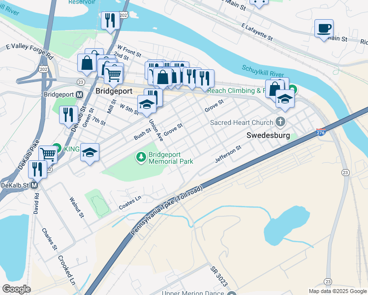 map of restaurants, bars, coffee shops, grocery stores, and more near 521 Hurst Street in Bridgeport