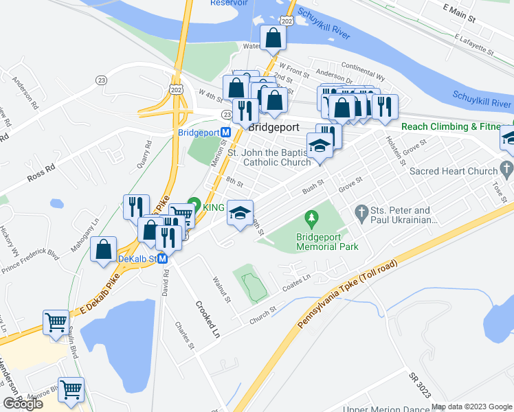 map of restaurants, bars, coffee shops, grocery stores, and more near 816 Ford Street in Bridgeport