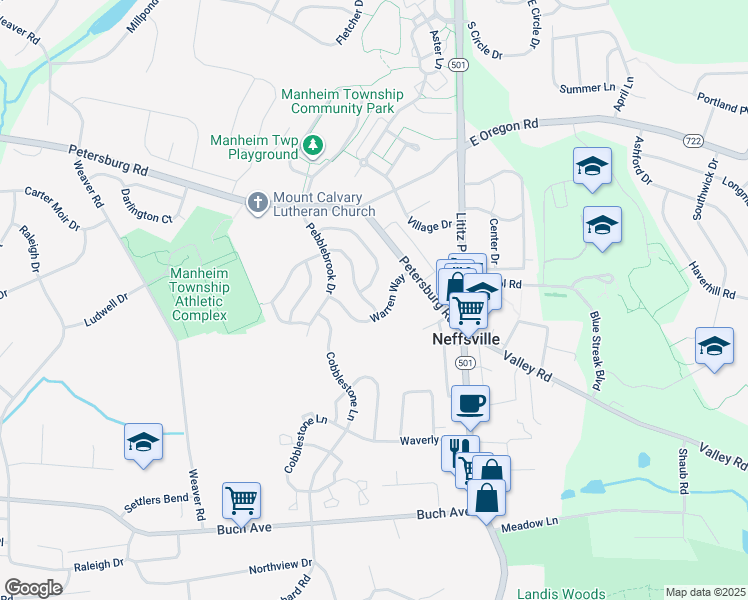 map of restaurants, bars, coffee shops, grocery stores, and more near 109 Pulte Road in Lancaster