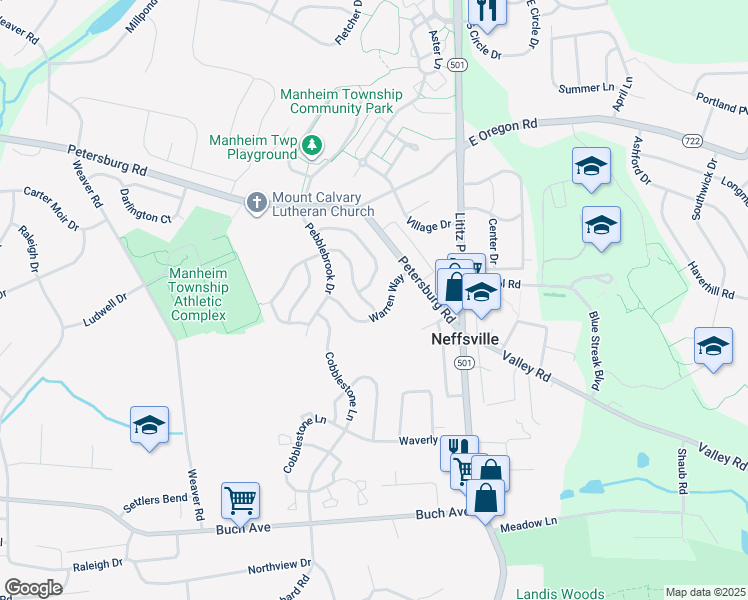 map of restaurants, bars, coffee shops, grocery stores, and more near 109 Pulte Road in Lancaster