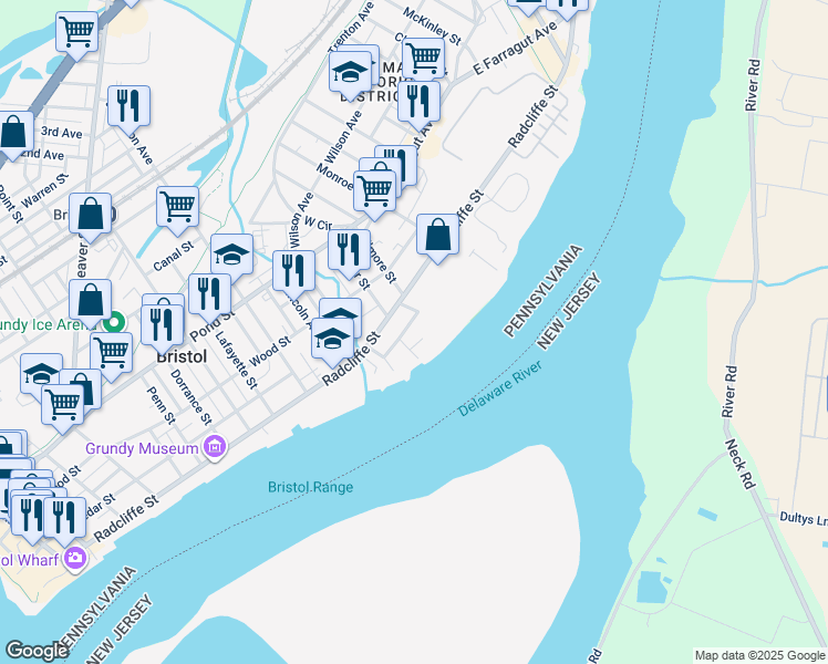 map of restaurants, bars, coffee shops, grocery stores, and more near 1240 Pine Grove Street in Bristol