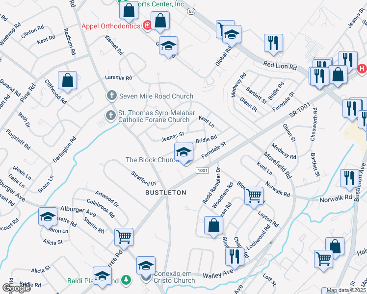 map of restaurants, bars, coffee shops, grocery stores, and more near 861 Oakfield Lane in Philadelphia