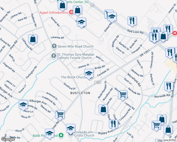 map of restaurants, bars, coffee shops, grocery stores, and more near 861 Oakfield Lane in Philadelphia