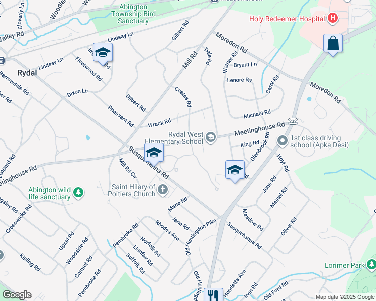 map of restaurants, bars, coffee shops, grocery stores, and more near 1188 Timbergate Drive in Rydal