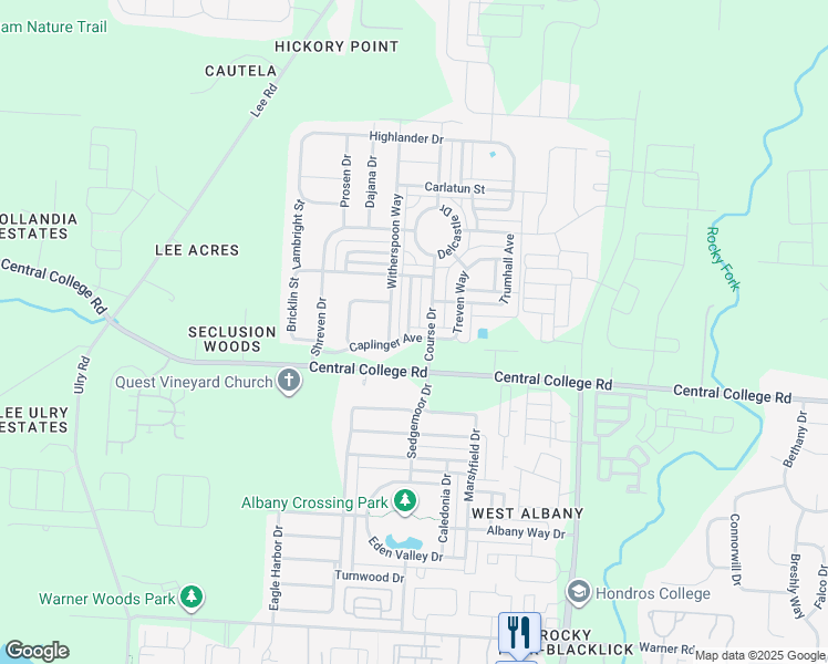 map of restaurants, bars, coffee shops, grocery stores, and more near 5924 Witherspoon Way in Westerville