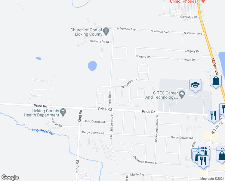 map of restaurants, bars, coffee shops, grocery stores, and more near 1545 West Quail Run Drive in Newark