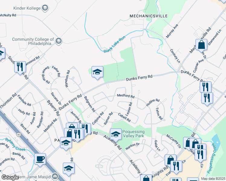 map of restaurants, bars, coffee shops, grocery stores, and more near 3214 Atmore Road in Philadelphia