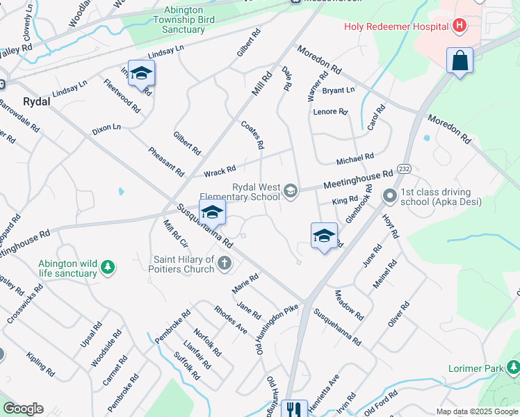map of restaurants, bars, coffee shops, grocery stores, and more near 1188 Timbergate Drive in Rydal