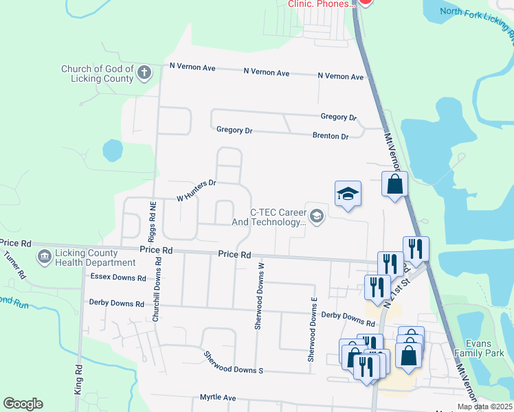 map of restaurants, bars, coffee shops, grocery stores, and more near 1522 South Hunters Drive in Newark