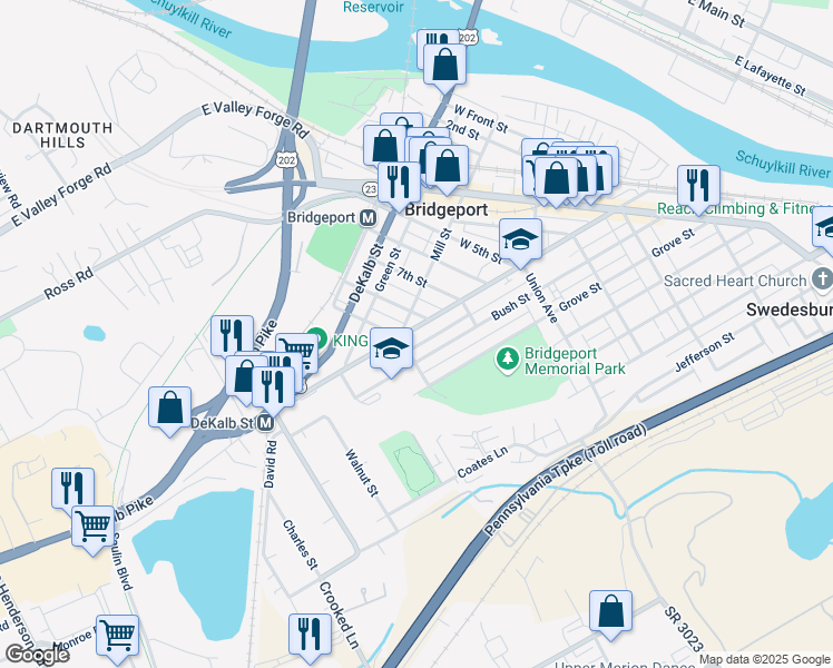 map of restaurants, bars, coffee shops, grocery stores, and more near 816 Ford Street in Bridgeport