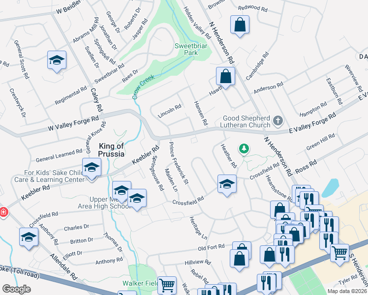 map of restaurants, bars, coffee shops, grocery stores, and more near 332 East Signal Hill Road in King of Prussia