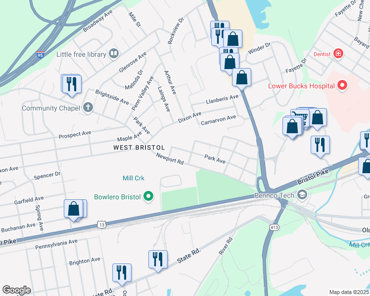 map of restaurants, bars, coffee shops, grocery stores, and more near 614 Park Avenue in Bristol