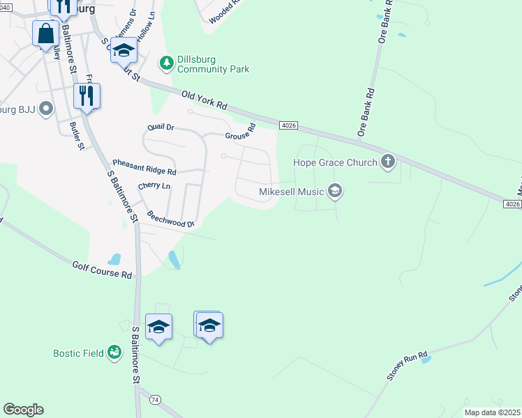 map of restaurants, bars, coffee shops, grocery stores, and more near 1149 Park Avenue in Dillsburg