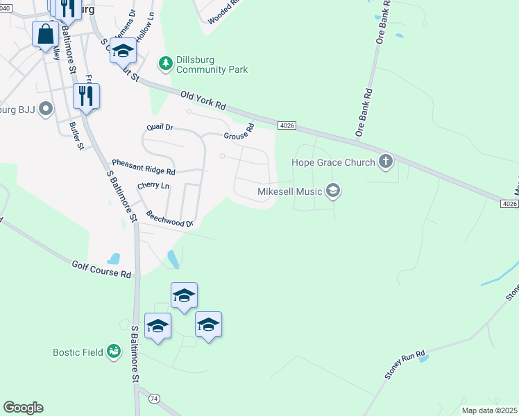 map of restaurants, bars, coffee shops, grocery stores, and more near 1149 Park Avenue in Dillsburg