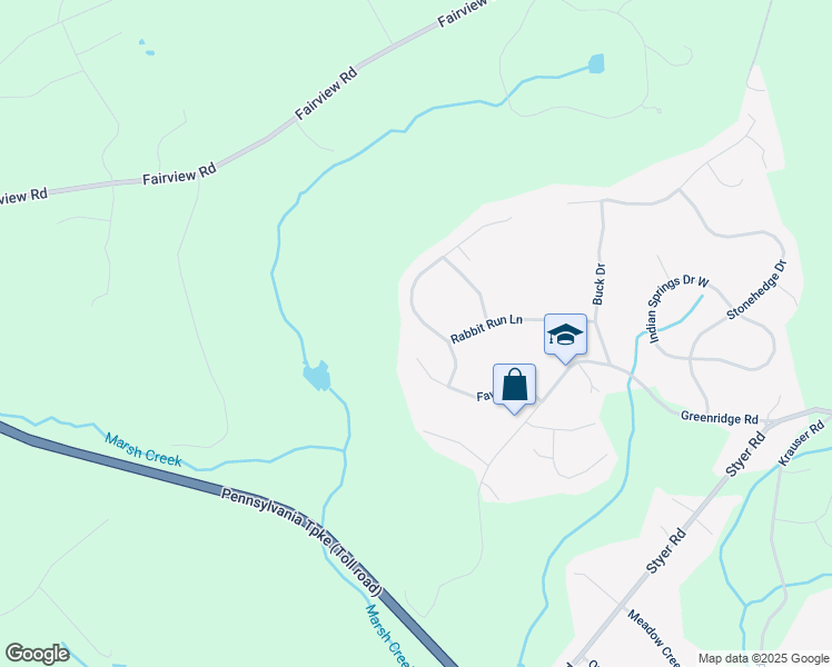 map of restaurants, bars, coffee shops, grocery stores, and more near 25 Rabbit Run Lane in Glenmoore