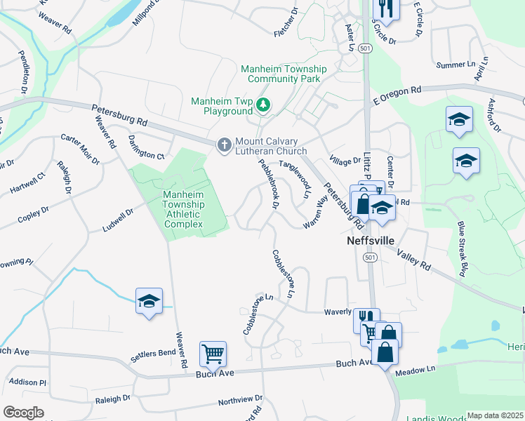 map of restaurants, bars, coffee shops, grocery stores, and more near 2823 Blacksmith Way in Lancaster