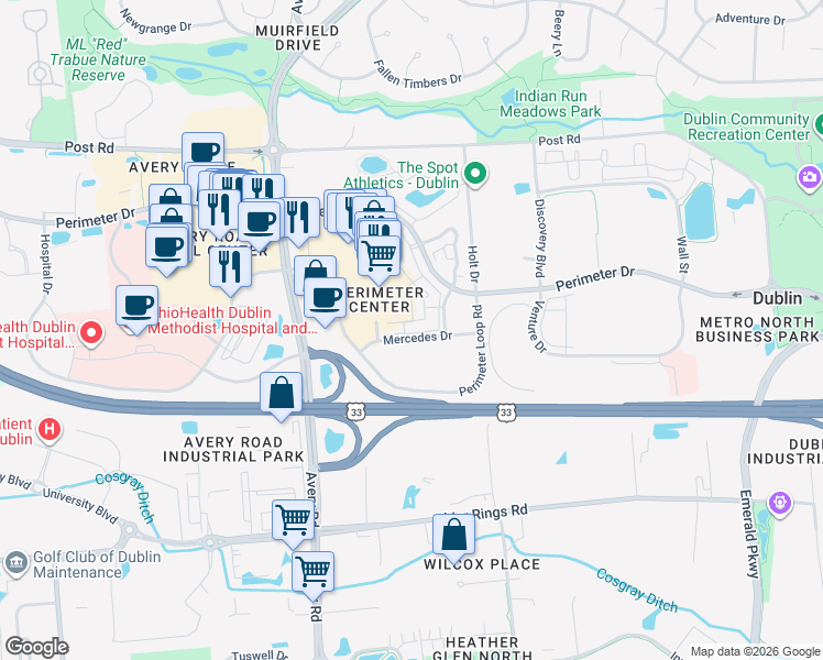 map of restaurants, bars, coffee shops, grocery stores, and more near 6152 Inishmore Lane in Dublin