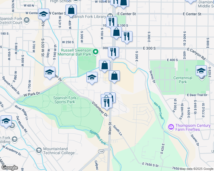 map of restaurants, bars, coffee shops, grocery stores, and more near 606 South Main Street in Spanish Fork