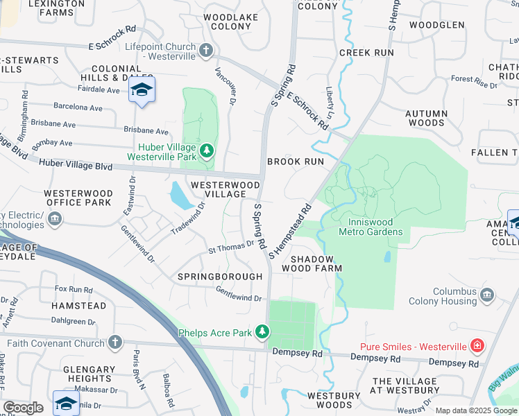 map of restaurants, bars, coffee shops, grocery stores, and more near 862 South Spring Road in Westerville