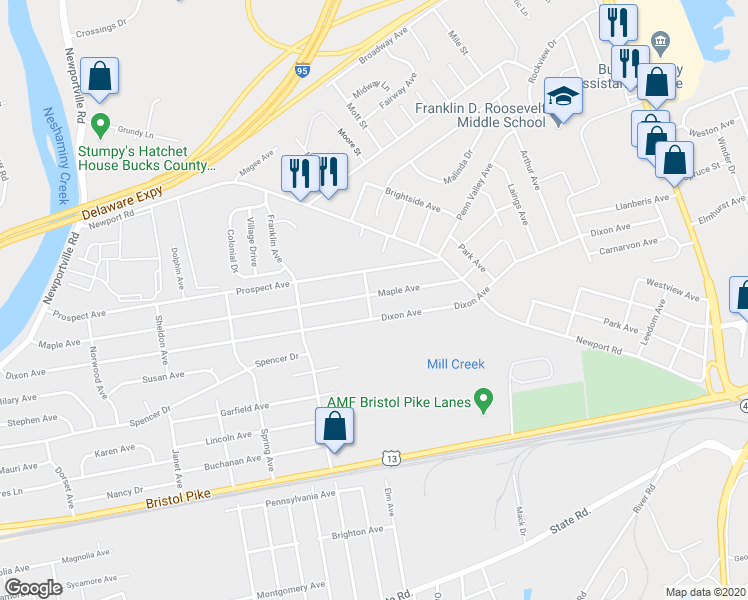 map of restaurants, bars, coffee shops, grocery stores, and more near 2304 Maple Avenue in Croydon