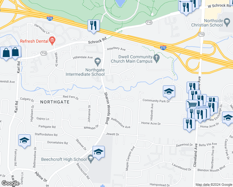 map of restaurants, bars, coffee shops, grocery stores, and more near 2061 Willowick Circle in Columbus