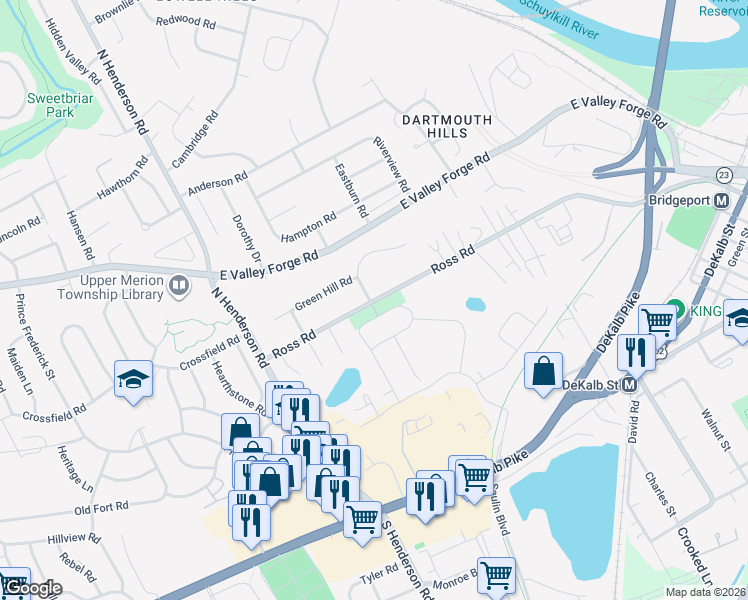map of restaurants, bars, coffee shops, grocery stores, and more near 188 Ross Road in King of Prussia